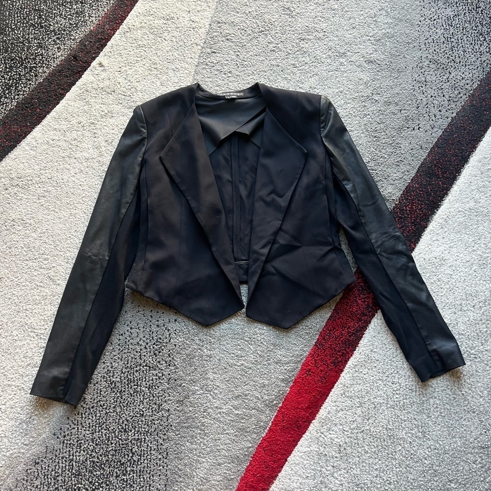Theory Black Cohen Pax Goat Leather Multimedia Cropped Blazer